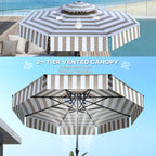 Bistro Stripe 2-Tier Vented Tiltable Patio Umbrella with Crank