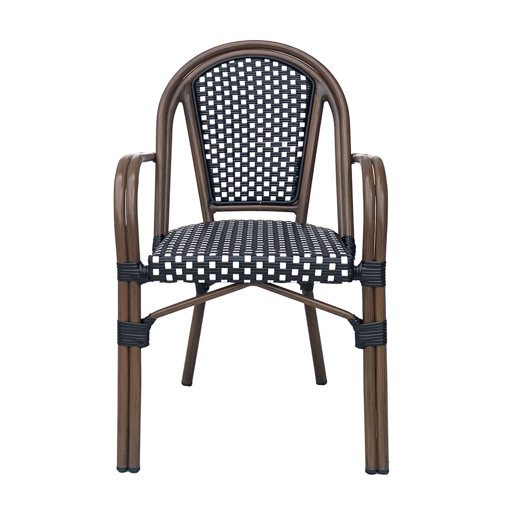Crowned Wicker Bistro Chair with Checkered Pattern and Curved Arms, Set of 2