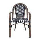 Crowned Wicker Bistro Chair with Checkered Pattern and Curved Arms, Set of 2
