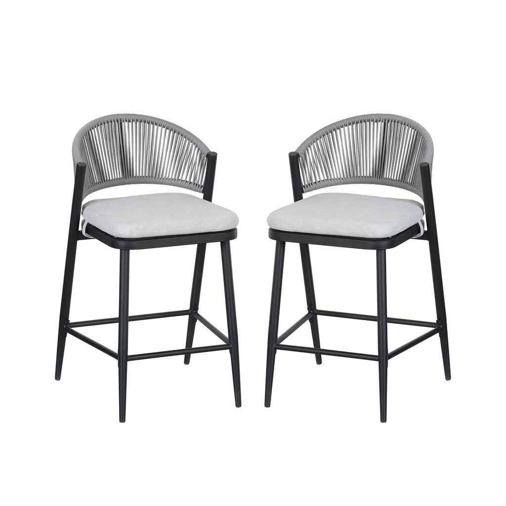 Outdoor Metal Frame Stools with Scallop-Shaped Backrest & Water-Resistant Cushions, Set of 2