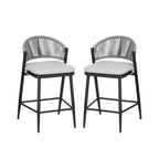 Outdoor Metal Frame Stools with Scallop-Shaped Backrest & Water-Resistant Cushions, Set of 2