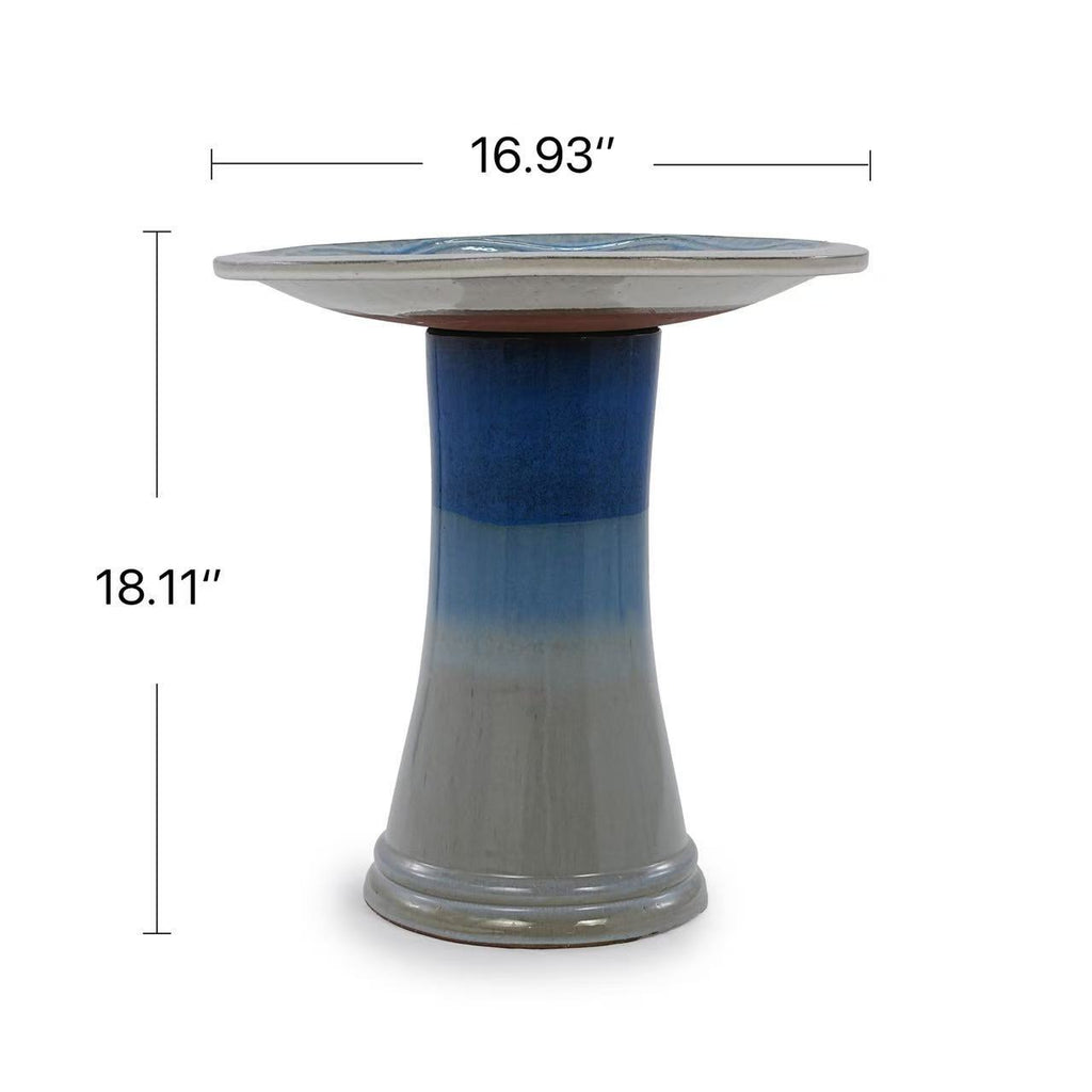 17'' Blue Ombre Ceramic Bird Bath