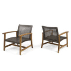 Hampton Outdoor Rattan & Acacia Wood Wicker Club Chairs, Set of 2