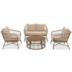 4-Piece Outdoor Sofa Set with Woven Wicker Design and Wood Table Top