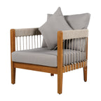 Azari Outdoor Acacia Wood Club Chair with Handwoven Rope Accents & Curved Backrest