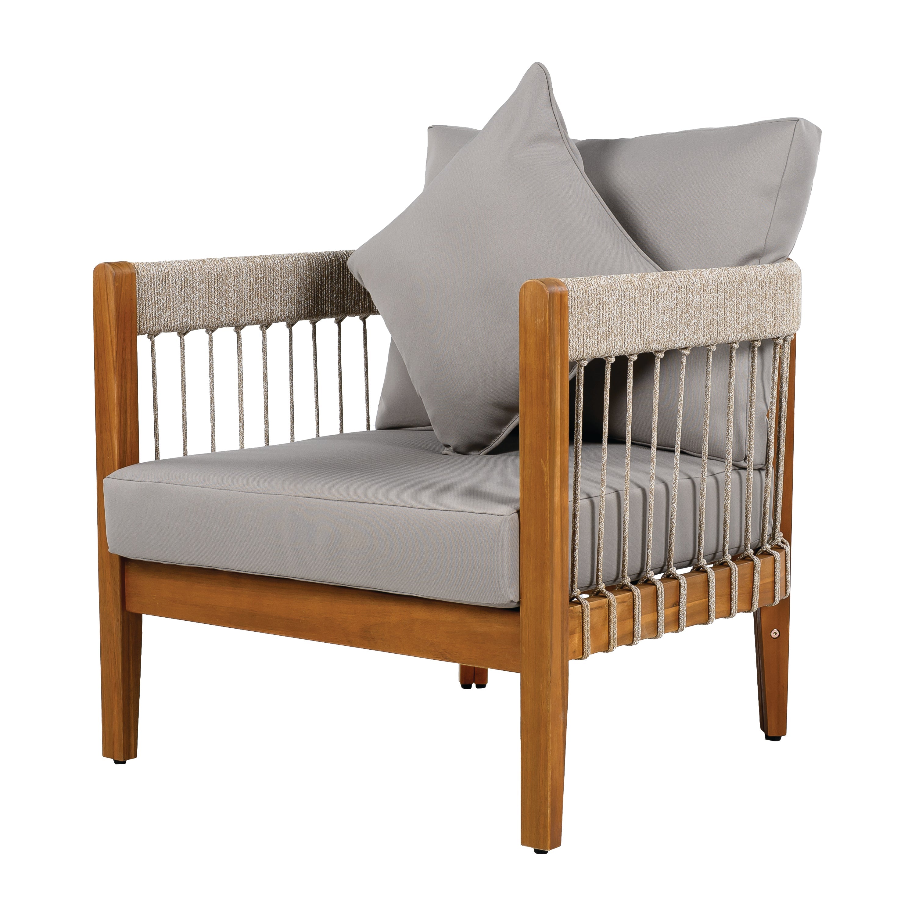 Azari Outdoor Acacia Wood Club Chair with Handwoven Rope Accents & Curved Backrest