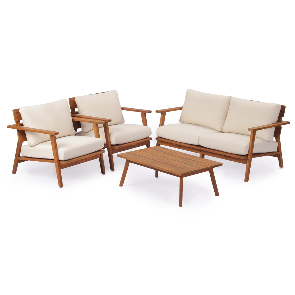Mid-Century Modern 4-Piece Acacia Wood Outdoor Patio Set
