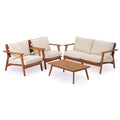 Mid-Century Modern 4-Piece Acacia Wood Outdoor Patio Set
