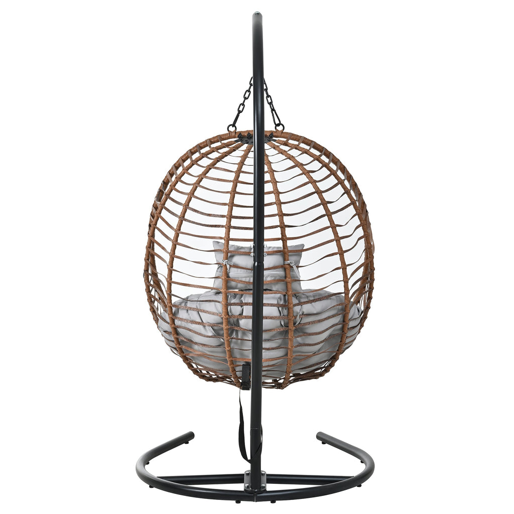 Folding Hanging Swinging Egg Chair with Stand & Tufted Cushion