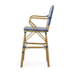 Valorous Outdoor Wicker Bar Stool with Round Back and Curved Arms, Set of 2