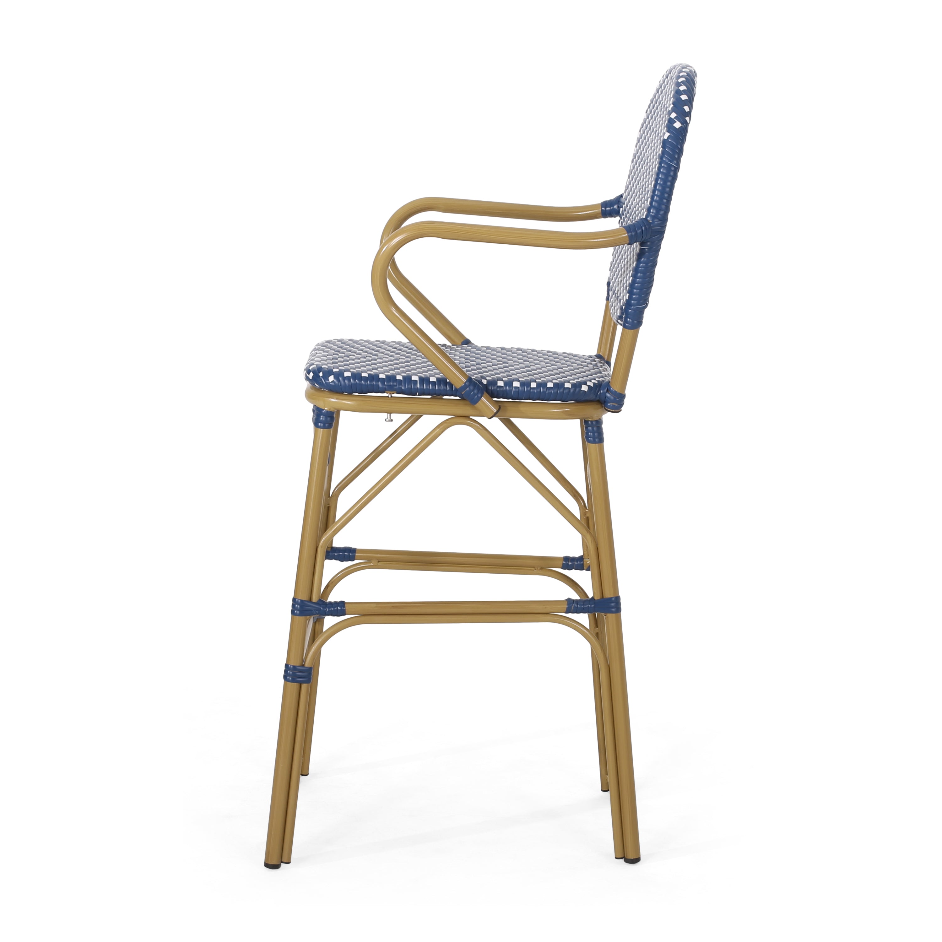 Valorous Outdoor Wicker Bar Stool with Round Back and Curved Arms, Set of 2