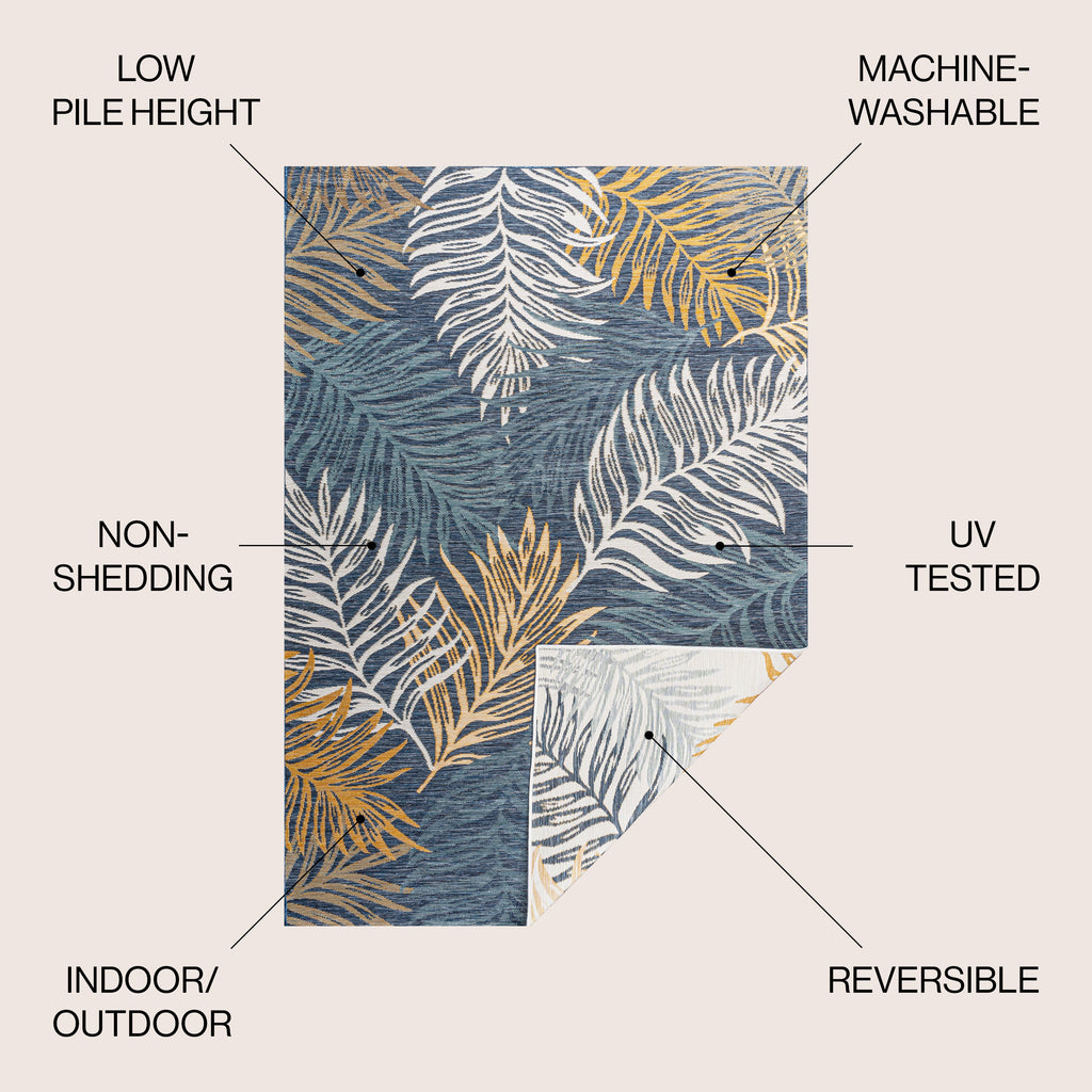 Calypso Coastal Casual Palm Frond Reversible Machine-Washable Indoor/Outdoor Runner Rug