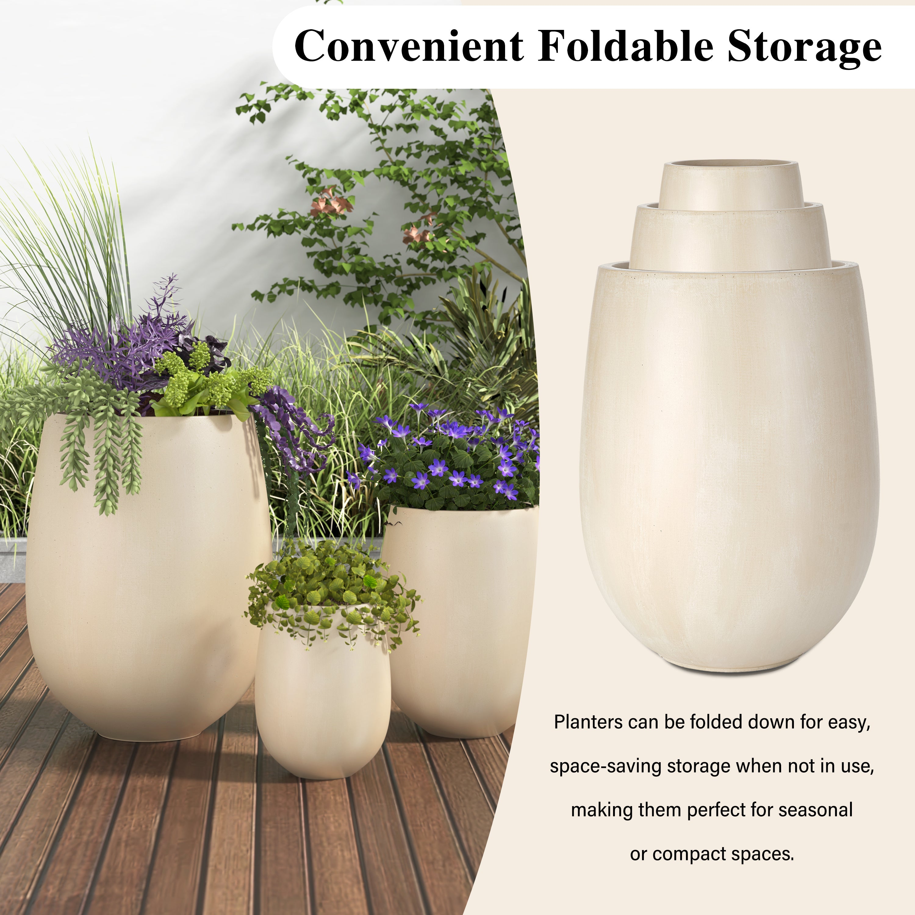 Egg Shaped Lightweight Outdoor Planter, Set of 3