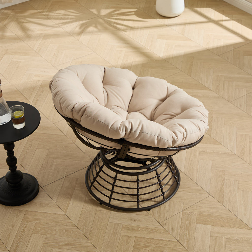 360° Swivel Indoor Outdoor Wicker Papasan Chair with Soft Thick Cushion