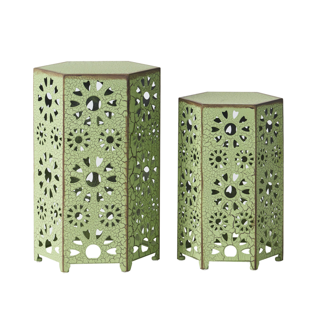 Eliana Iron Outdoor Side Table Set with Sunburst Cut Out