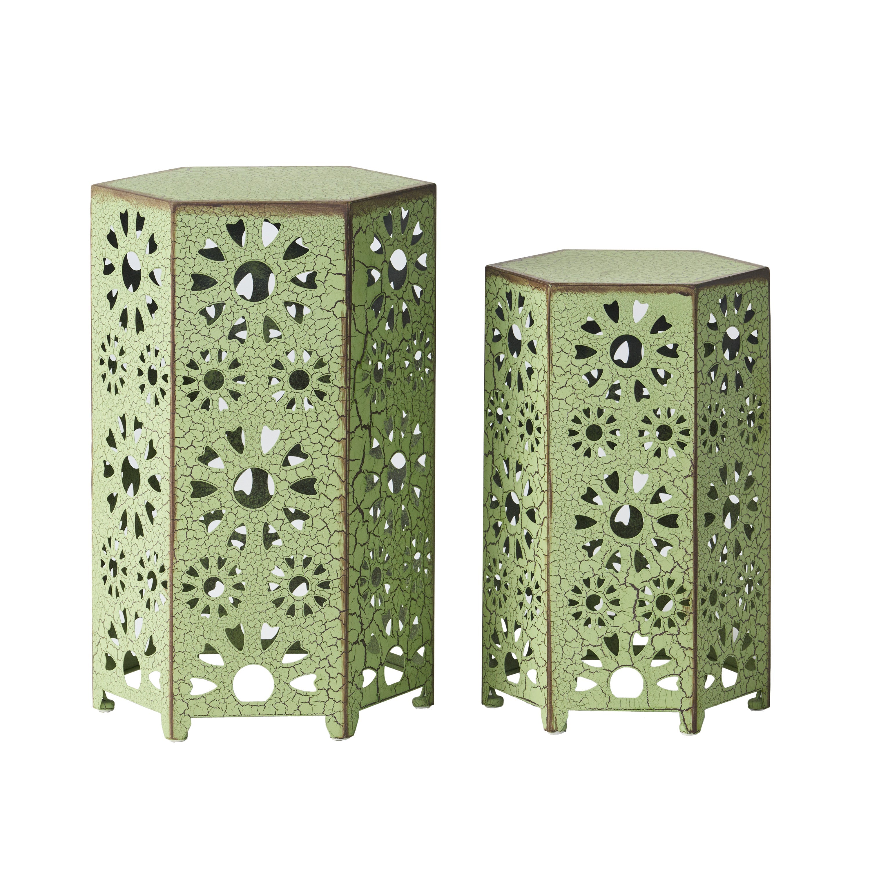 Eliana Iron Outdoor Side Table Set with Sunburst Cut Out
