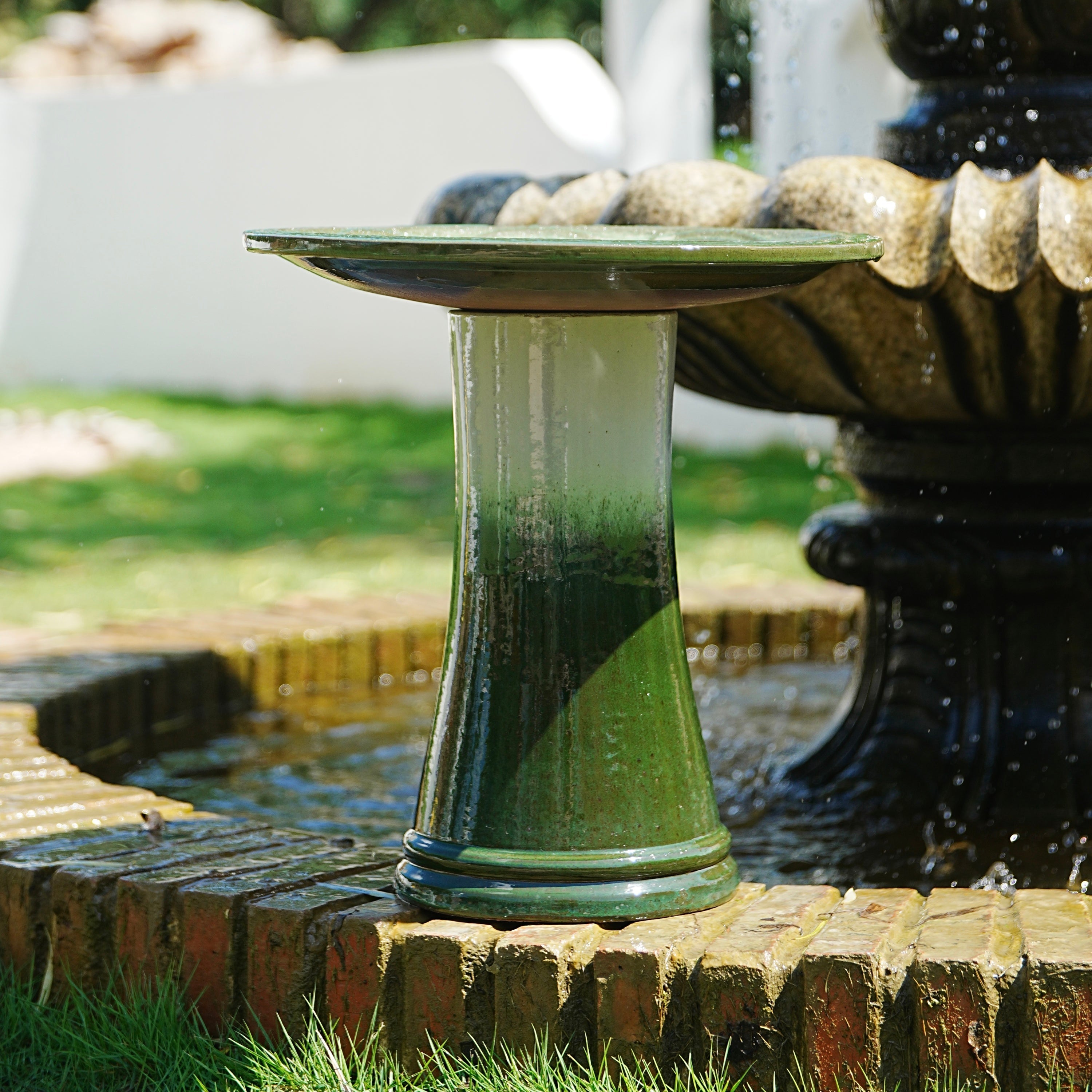 17'' Green Ombre Ceramic Bird Bath