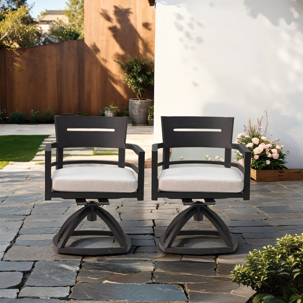 Outdoor Swivel Chair with Seat Cushion and Curved Backrest, Set of 2