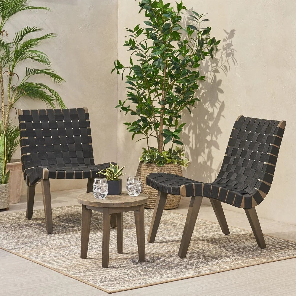 Rhythmus 3-Piece Outdoor Chat Set with 2 Curved Chairs Design and Slatted Table Top
