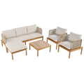 Isola Outdoor 5 Piece Acacia Wood and Rope Patio Sofa Set
