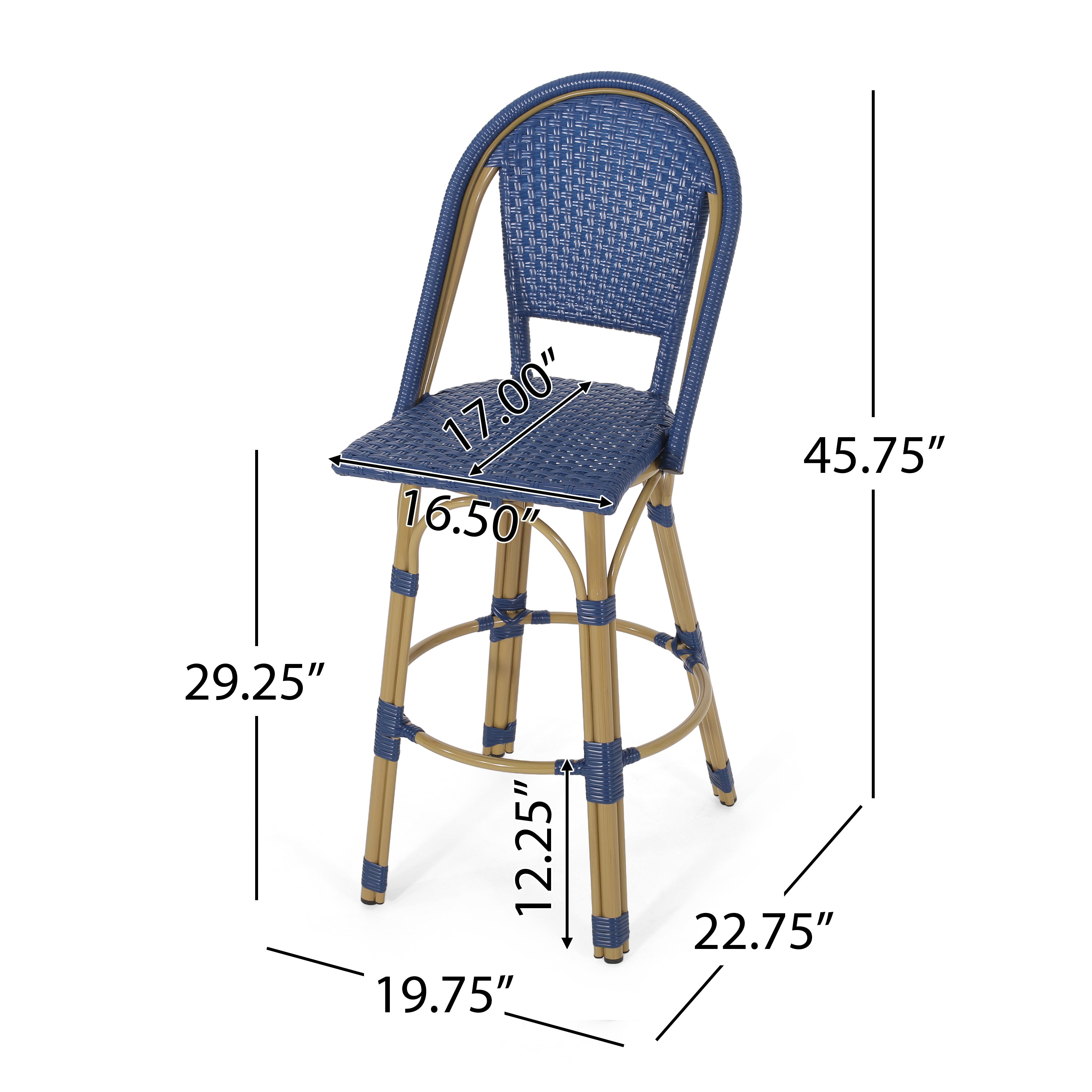 Callisto 29.5" Outdoor Rattan and Aluminum Bar Stool with Curved Back and Footrest