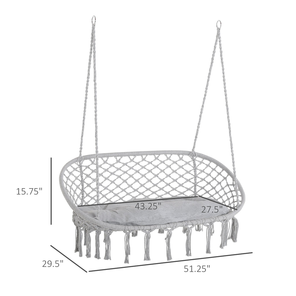 Visioned Outdoor Hanging Hammock Swing Chair with Macrame Design and Soft Cushion