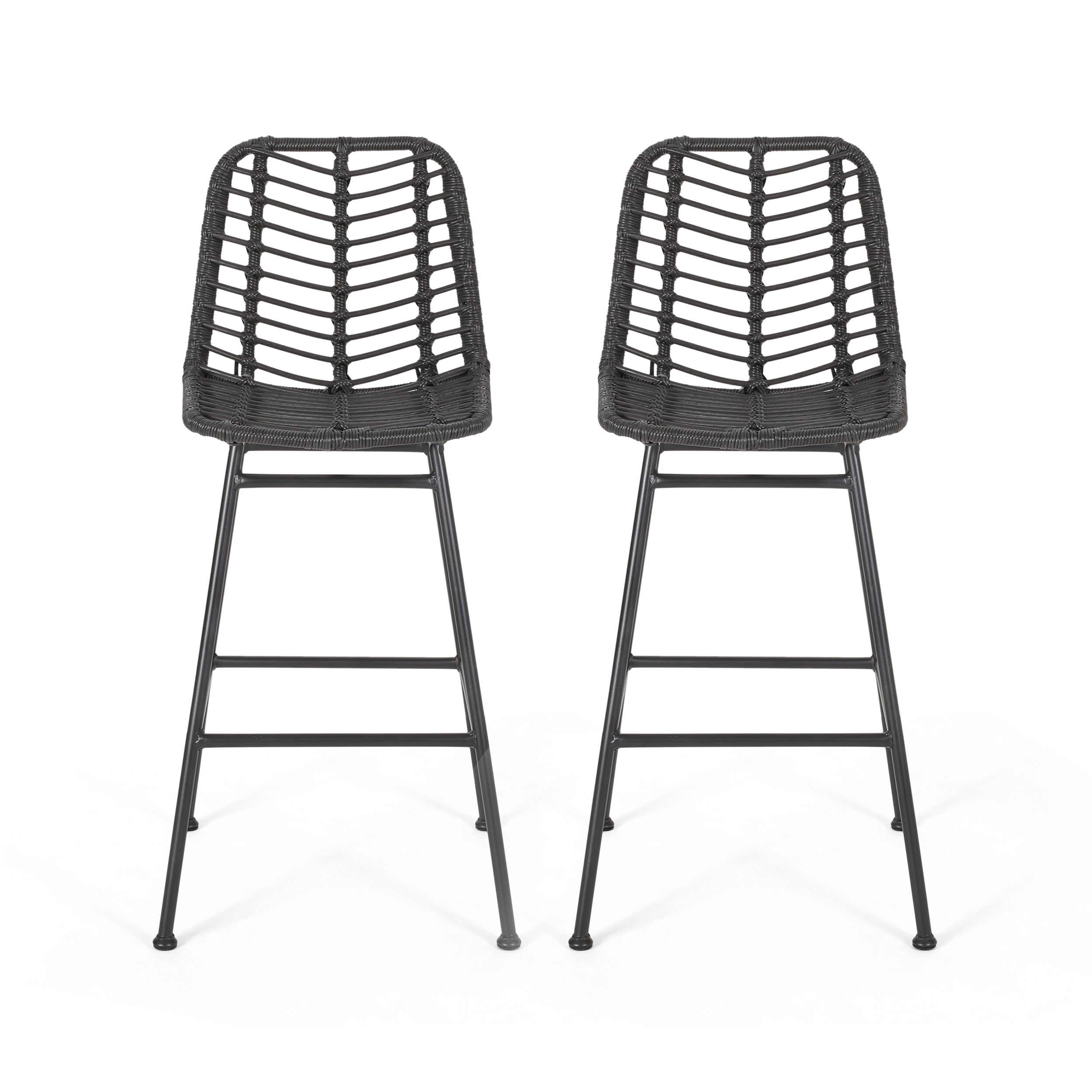 Sawtelle Outdoor Wicker Barstools, Set of 2
