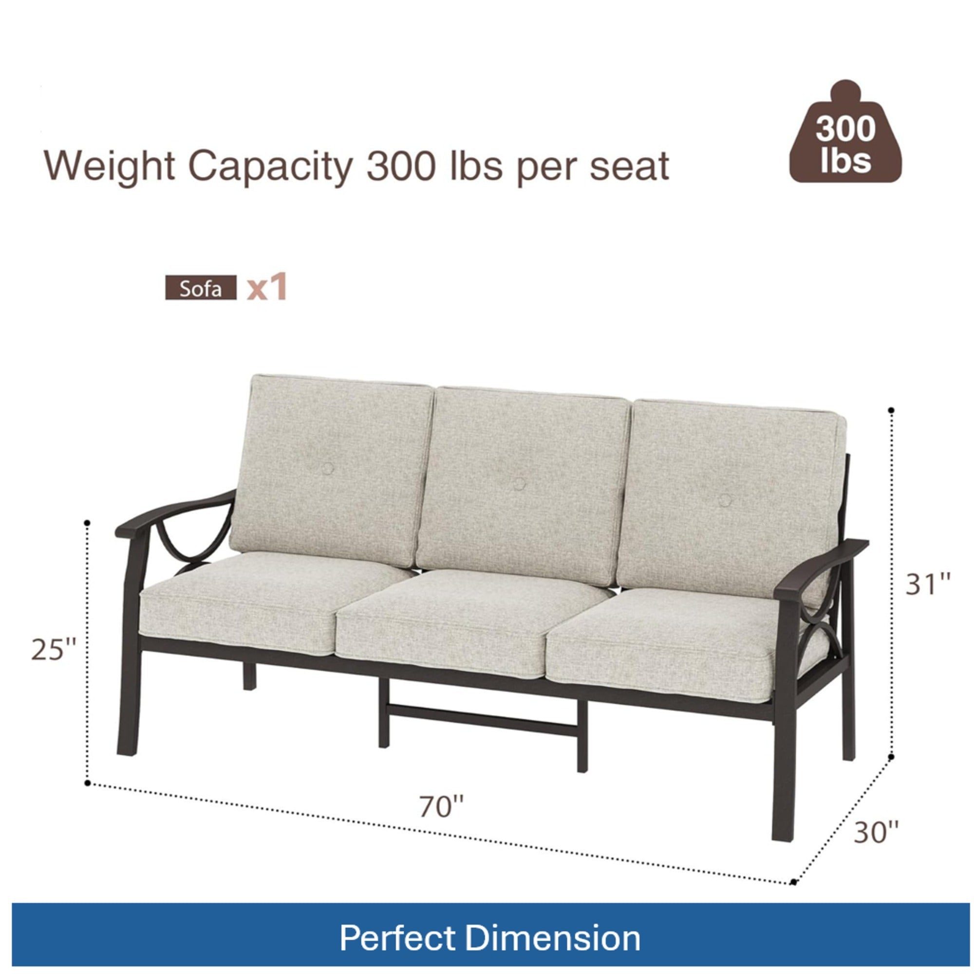 Marisol Metal Patio 3 Seater Sofa