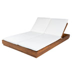 Adjustable Acacia Wood Low-Profile Double Sunlounge with Cushion