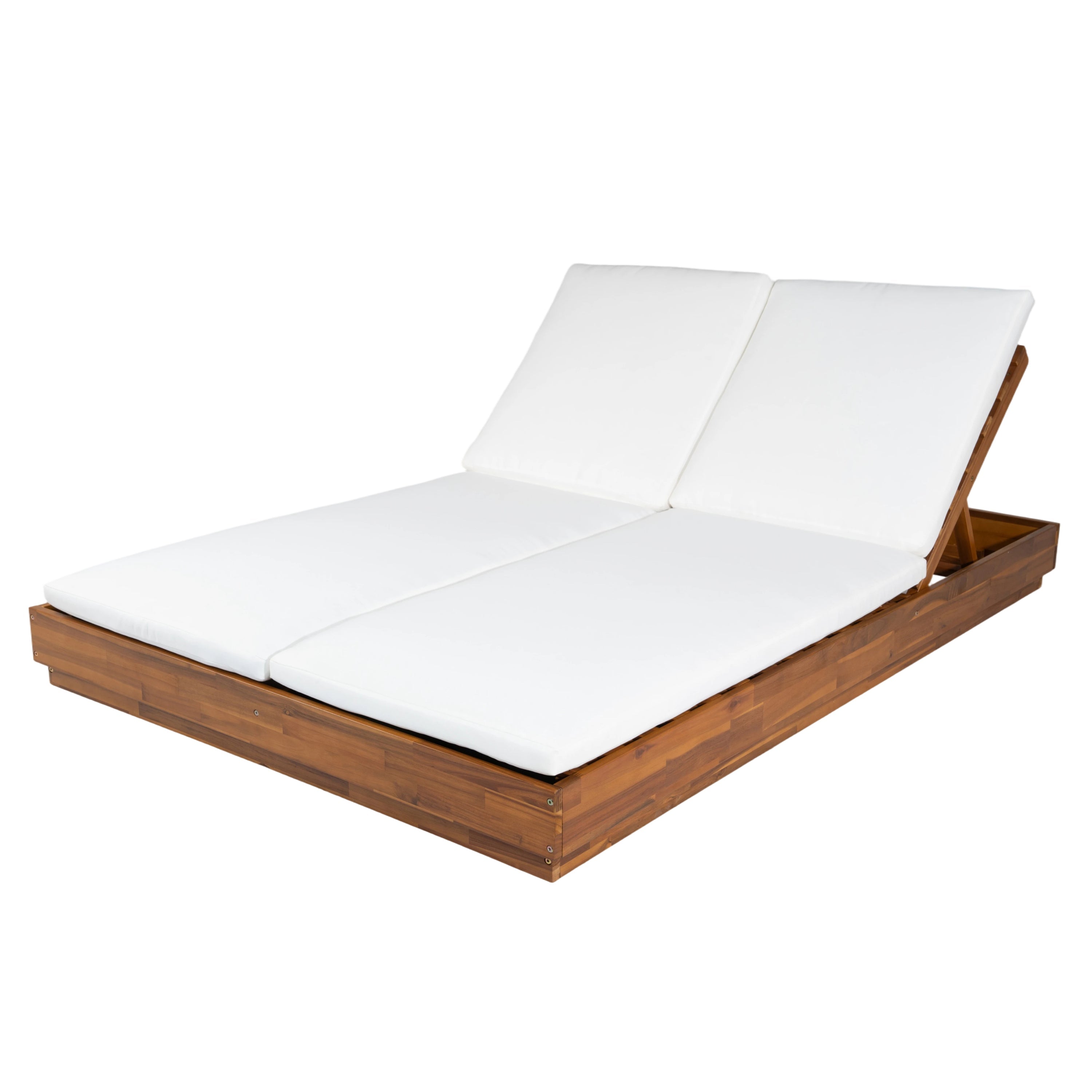 Adjustable Acacia Wood Low-Profile Double Sunlounge with Cushion