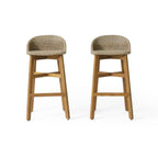 Beeson Outdoor Wicker and Acacia Wood Barstools, Set of 2