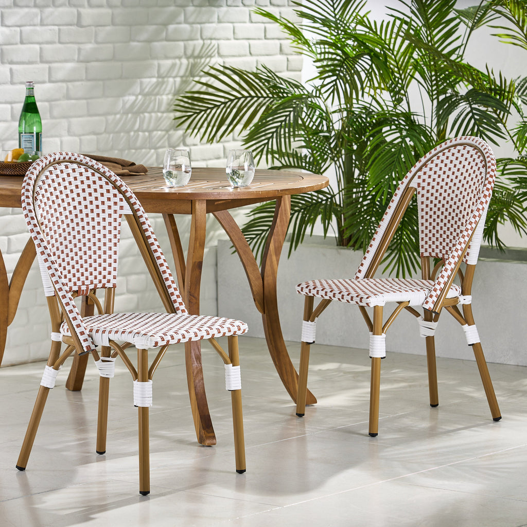 PE Rattan and Aluminum Bistro Chair with Arched Back, Set of 2