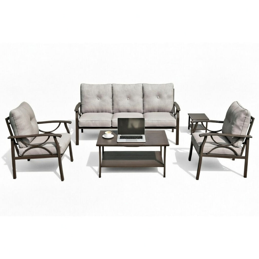 Marisol 5 Piece Metal Patio Furniture Set with 3 Seater Sofa