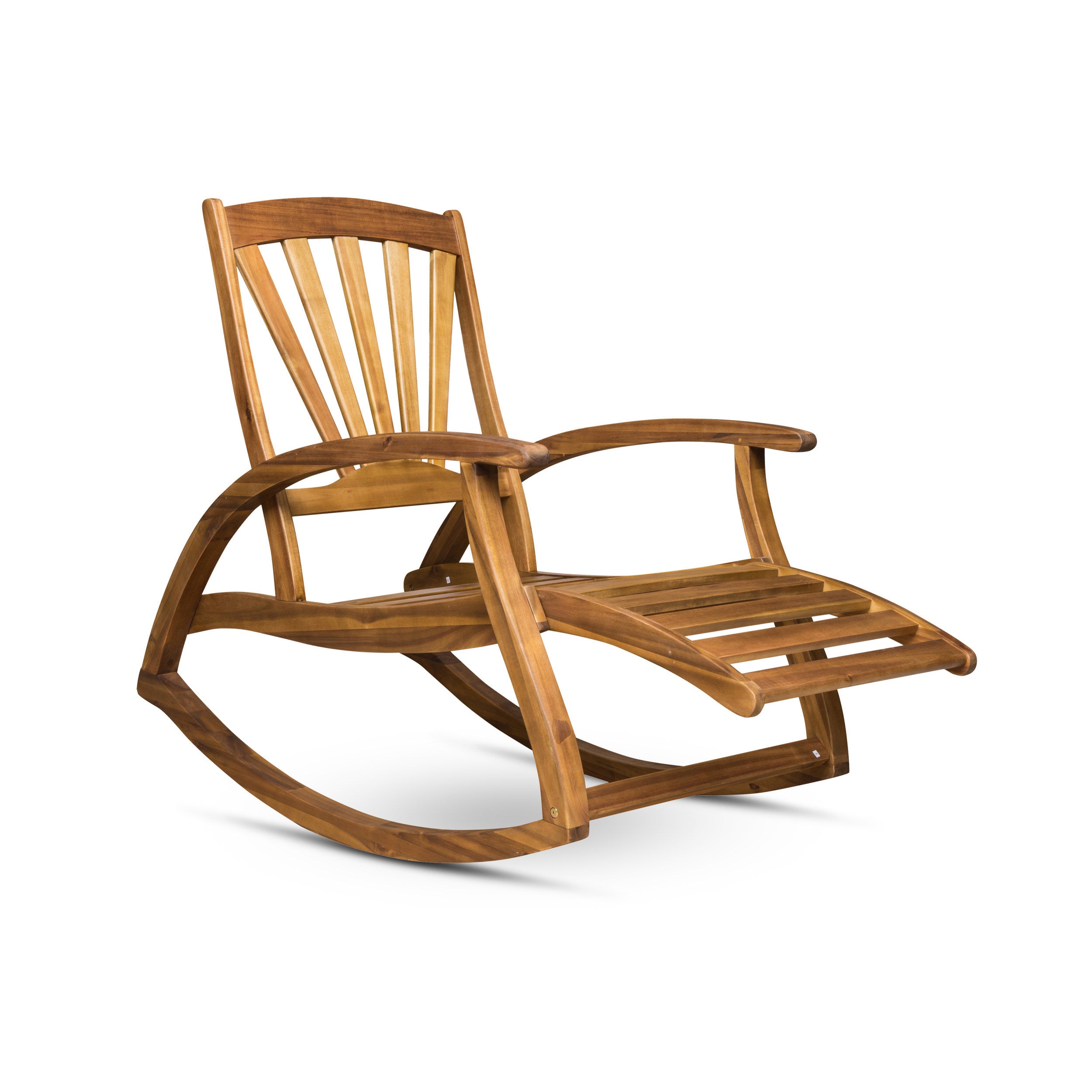 Outdoor Acacia Wood Rocking Chair with Retractable Foot Rest