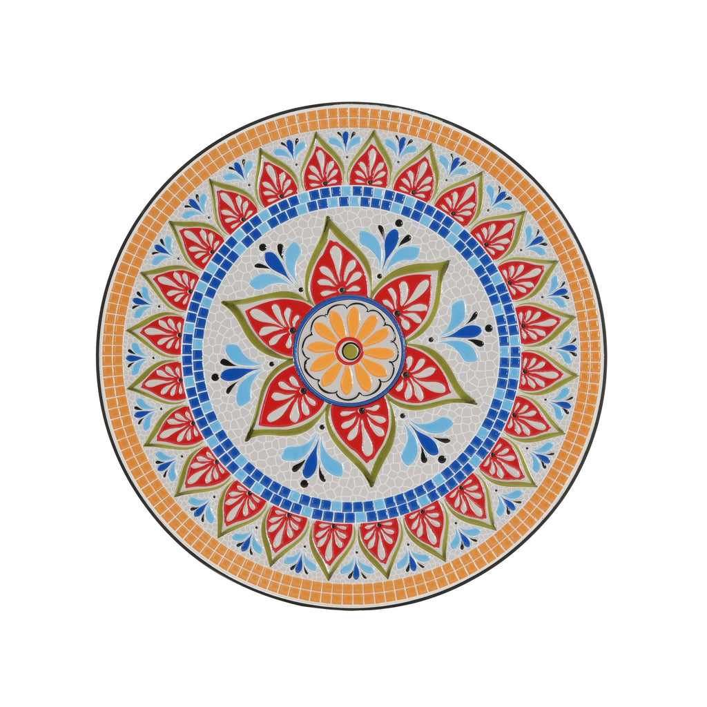 3-Piece Outdoor Chat Set with Ornate Open Scroll Pattern and Ceramic Table Top