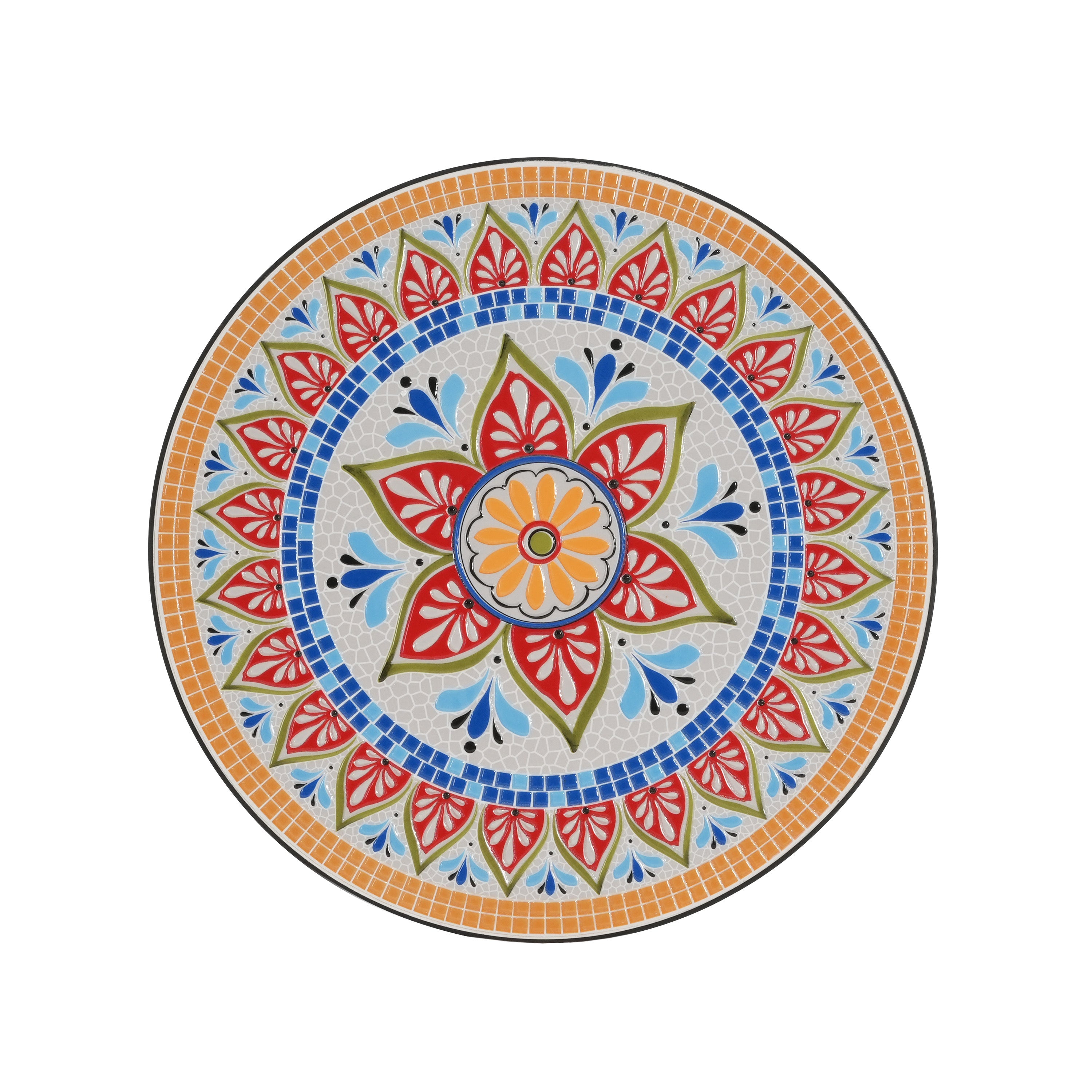 3-Piece Outdoor Chat Set with Ornate Open Scroll Pattern and Ceramic Table Top