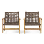 Hampton Outdoor Rattan & Acacia Wood Wicker Club Chairs, Set of 2