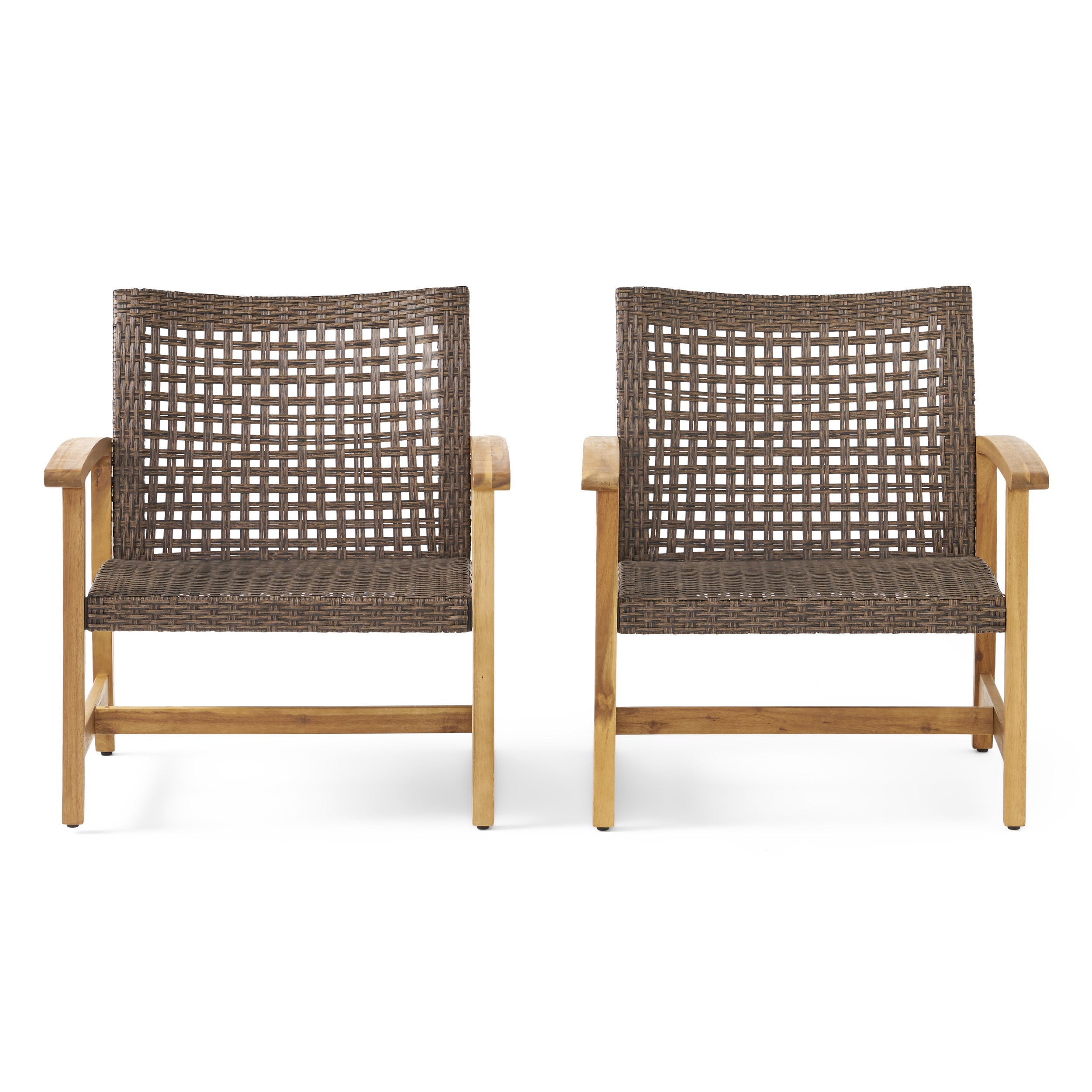 Hampton Outdoor Rattan & Acacia Wood Wicker Club Chairs, Set of 2