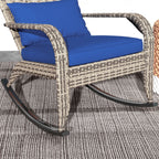 Outdoor Wicker Adirondack Rocking Chair with High Back & Seat Cushion