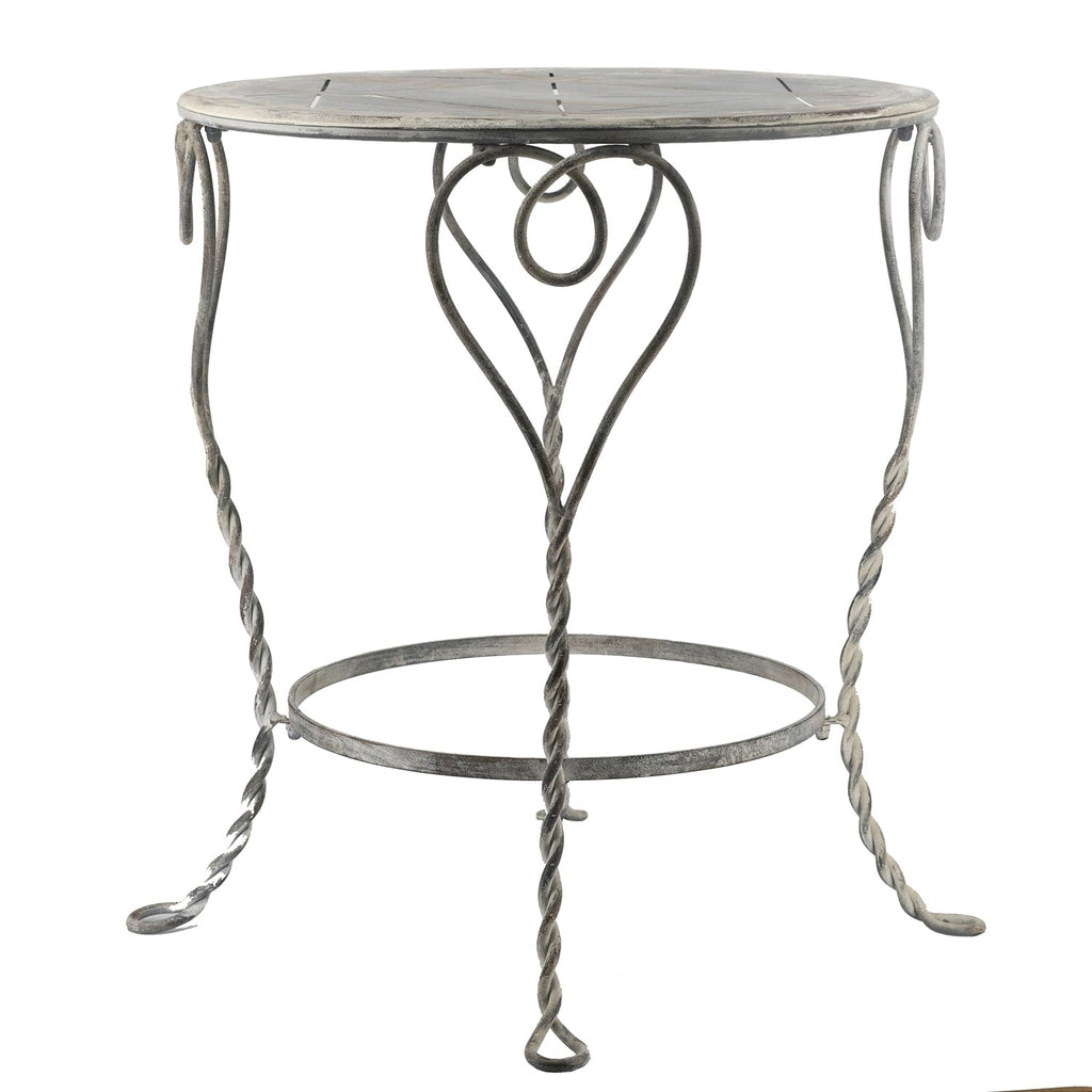 Distressed Silver Finish Heart Iron French Country Round Side Table