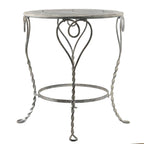 Distressed Silver Finish Heart Iron French Country Round Side Table