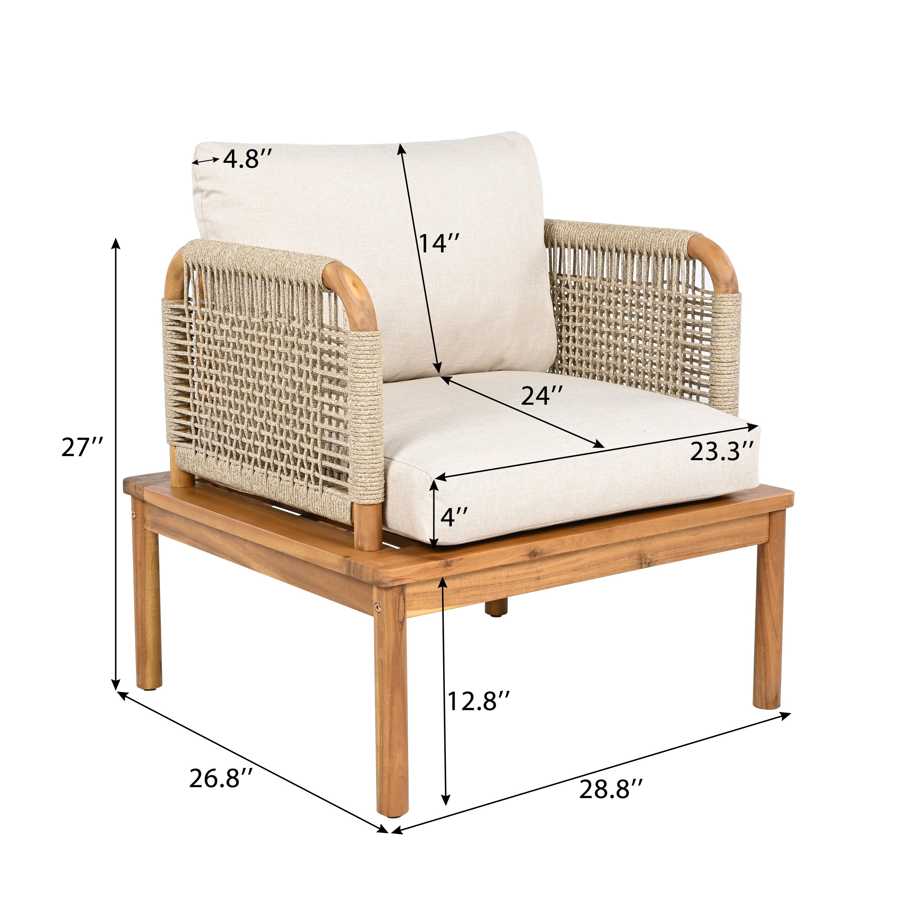 Isola Outdoor Acacia Wood and Rope Club Chair with Cushions