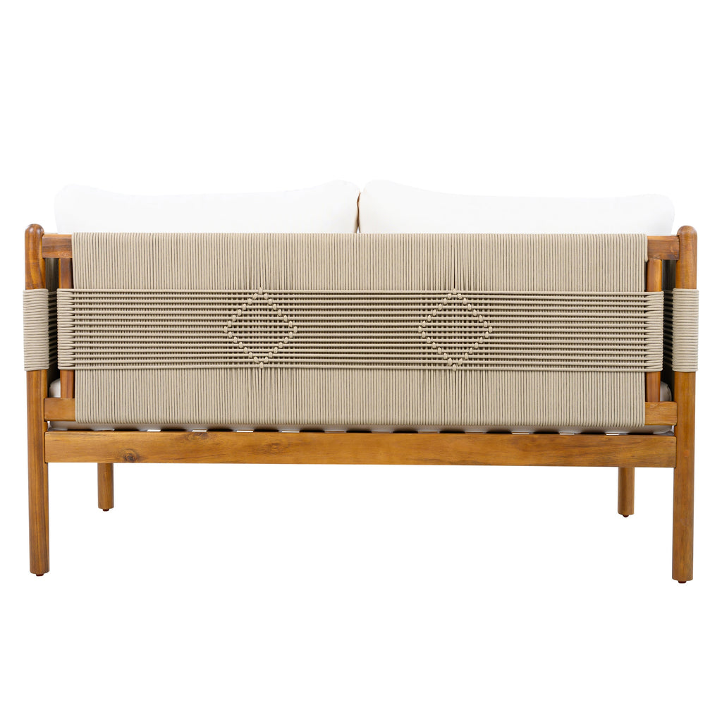 Seabrook Acacia Wood Outdoor Loveseat with Diamond Rope Weave & Cushions