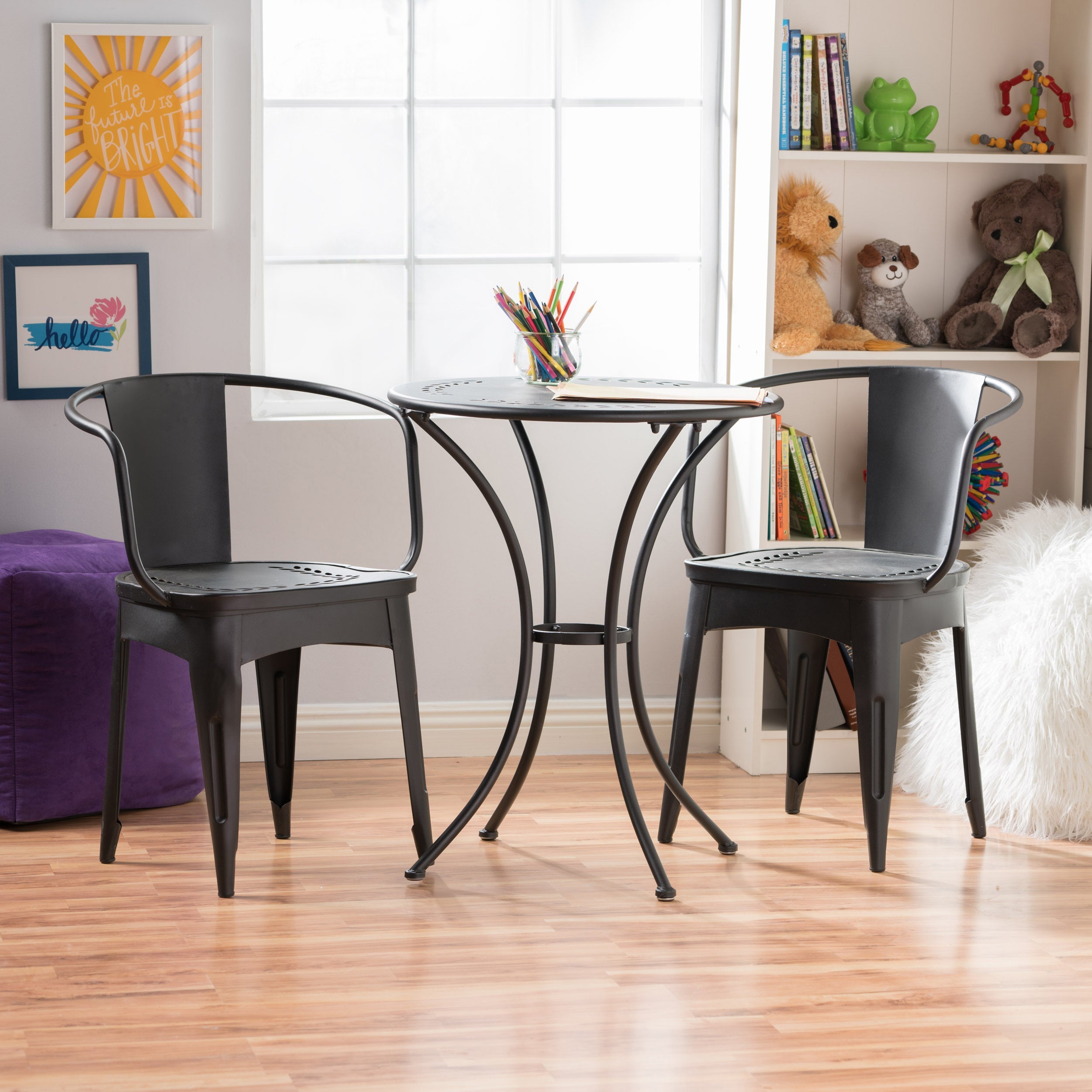 Pursuant 3-Piece Iron Bistro Set with Round Table and 2 Curved Back Chairs