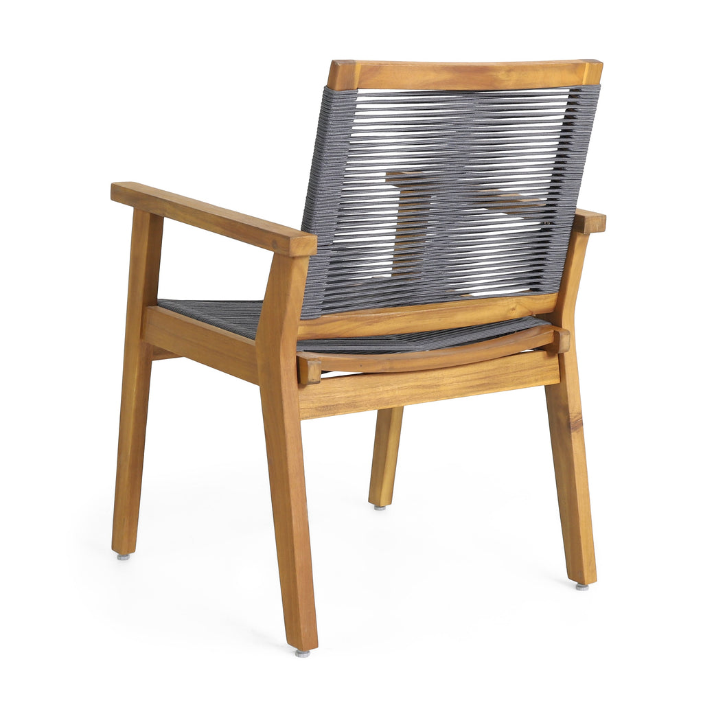 Outdoor Dining Chair with Rope Weave Design and Wooden Frame, Set of 2