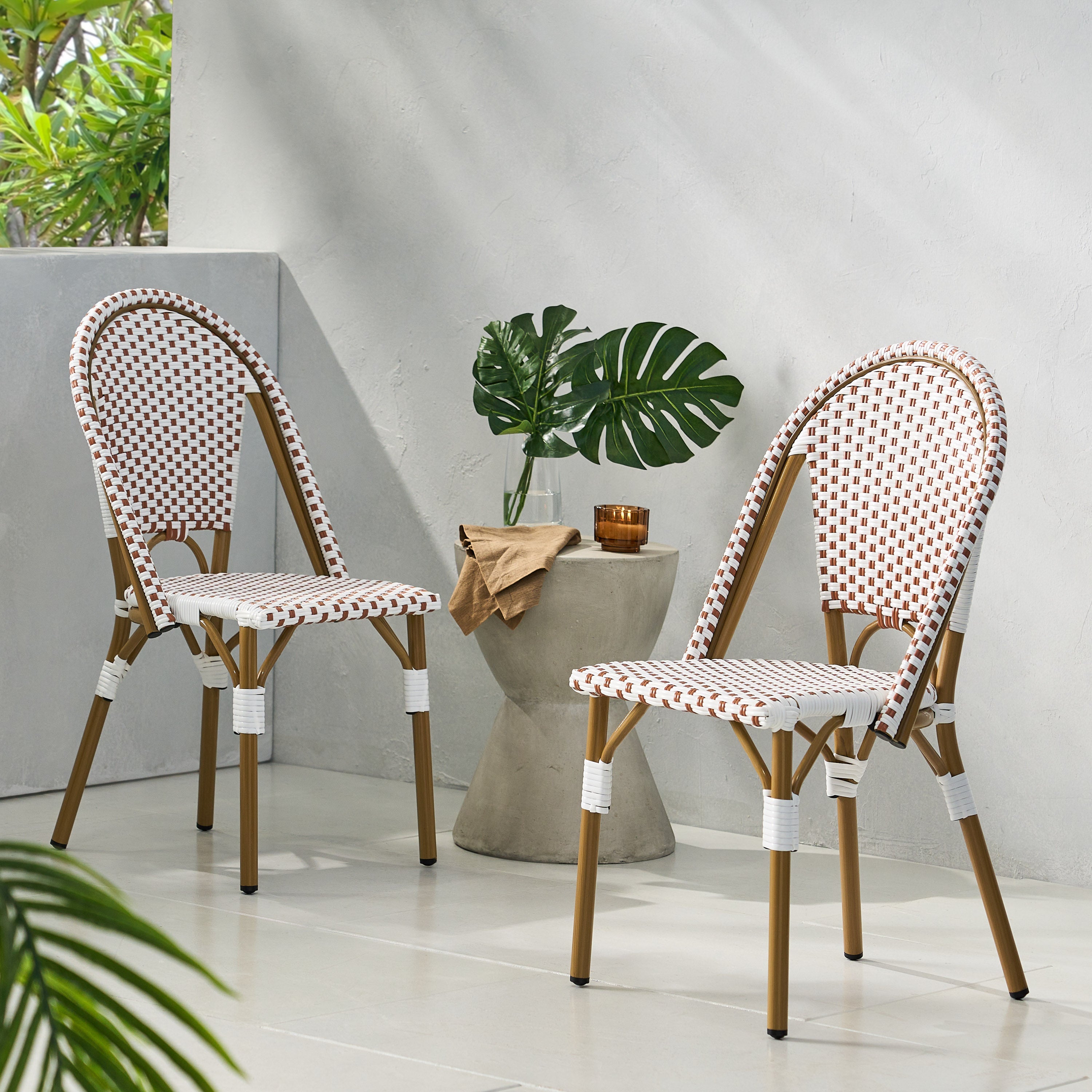 PE Rattan and Aluminum Bistro Chair with Arched Back, Set of 2