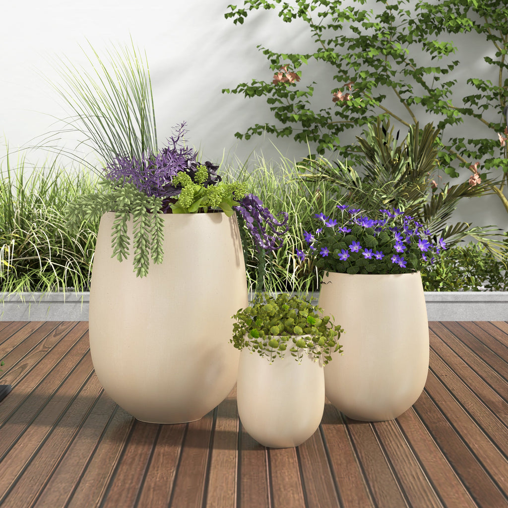 Egg Shaped Lightweight Outdoor Planter, Set of 3