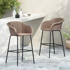 Ladd Outdoor Metal Wicker Barstool, Set of 2