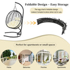 Folding Hanging Swinging Egg Chair with Stand & Tufted Cushion