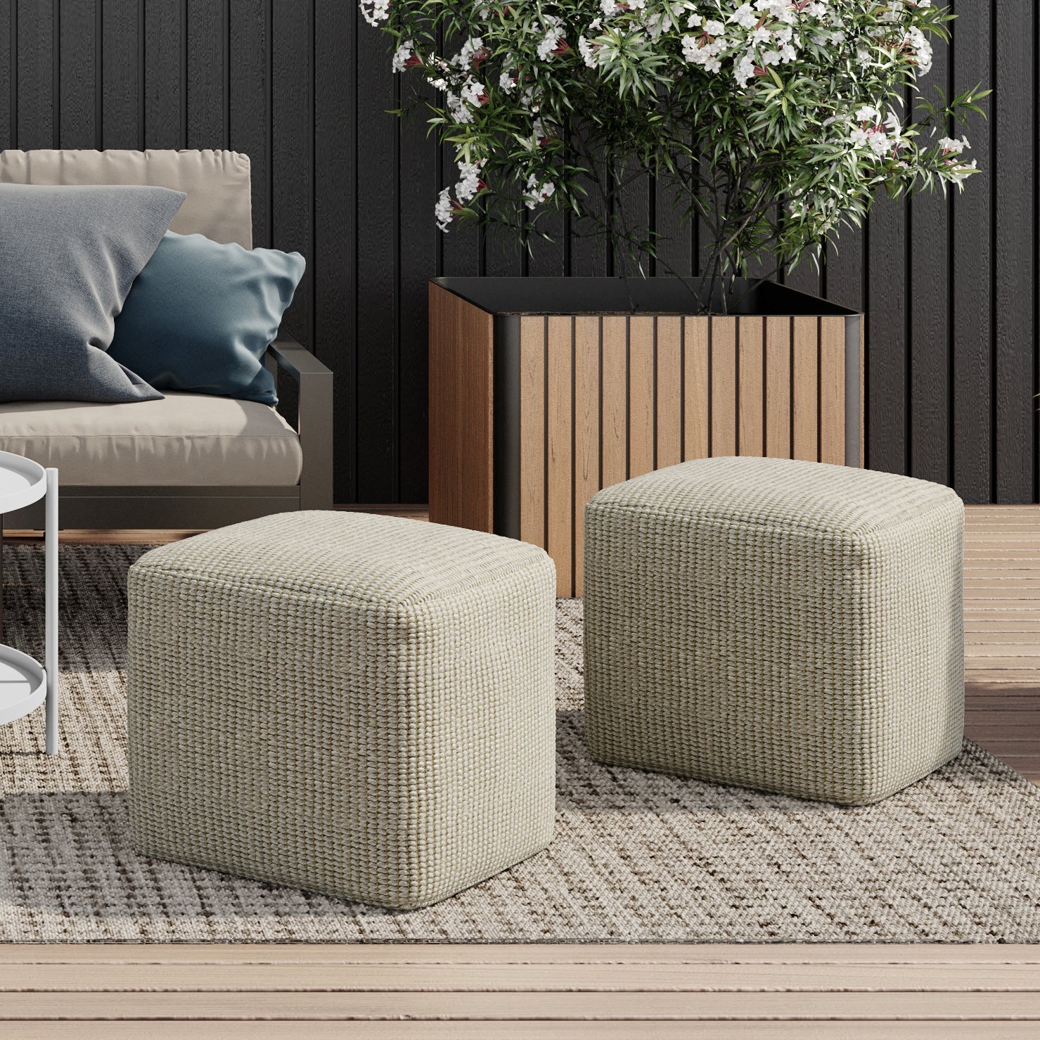Zelma Square Woven Outdoor Pouf
